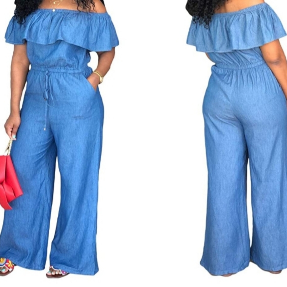 Off shoulder Denim Jumpsuit NEW doesn't have tag